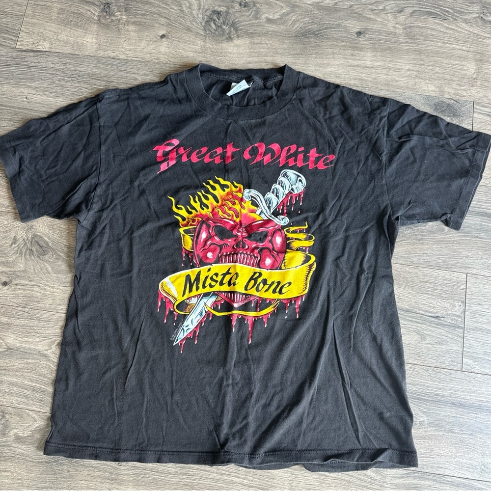Vintage 1991 Great White Mista Bone Shirt Size XL Brockum Made In USA